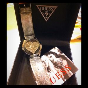 Guess Silver-tone Crystal Heart Watch new in box