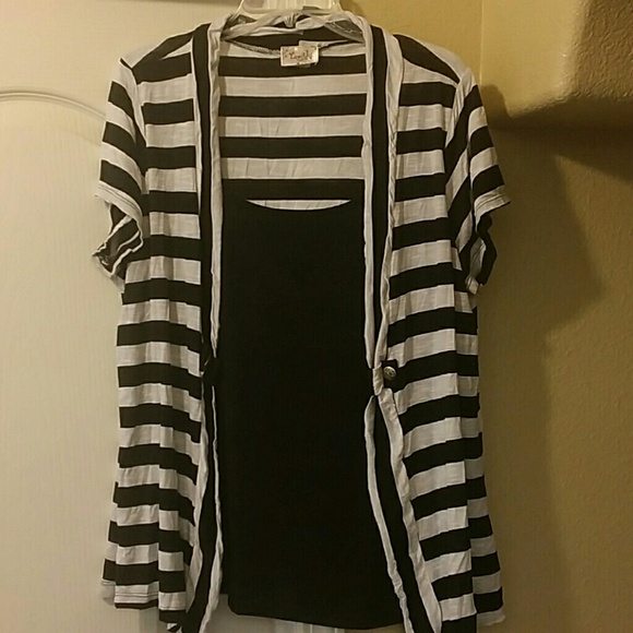 Short sleeve cardigan w/ built in tank