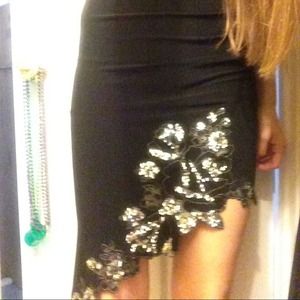Black sequined strapless dress