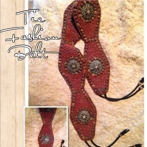 Beaded Burgundy Tie Belt