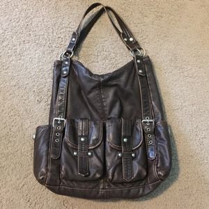Brown leather handbag