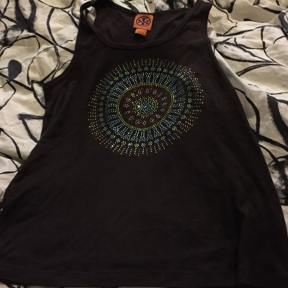 Tory Burch brown, jewel embellished tank top Large