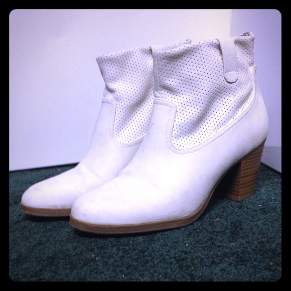 White leather ankle boots