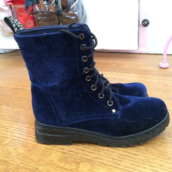 Dark Blue Velvet Dr. Marten Style Boots