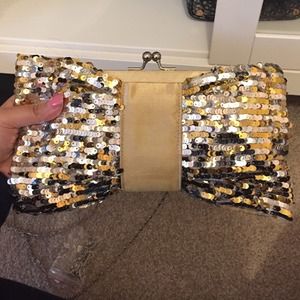 Gold Sequins Bow Clutch with removable chain