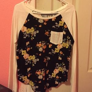 Pacsun Floral and Cream Baseball Tee