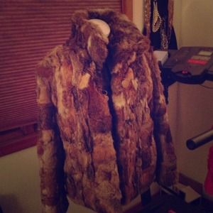 Vintage 100% rabbit pieces fur coat