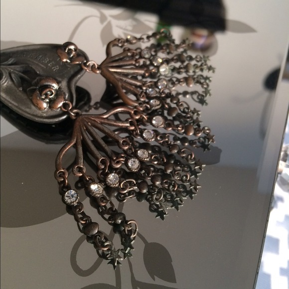 🚫🚫SOLD🚫🚫Vintage Aged Copper Rhinestone Earring - Picture 2 of 4