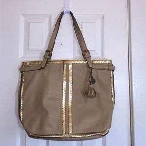 JS Fiona Buckskin Tan & Metalic Gold tote
