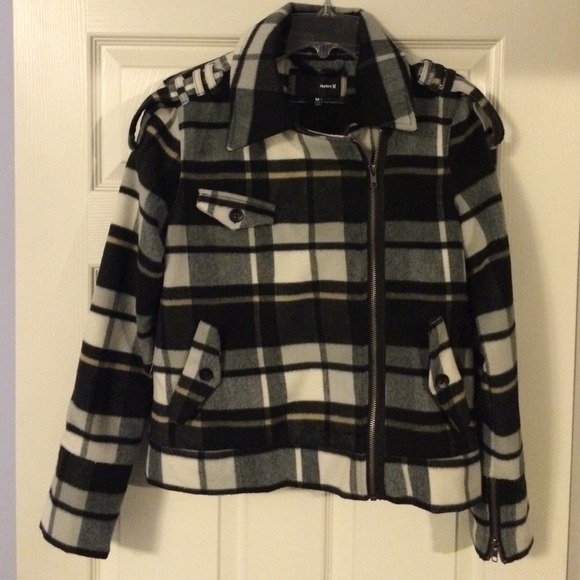 Hurley plaid side zip winter jacket