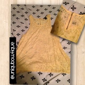 Bright yellow floral pattern sheer tank