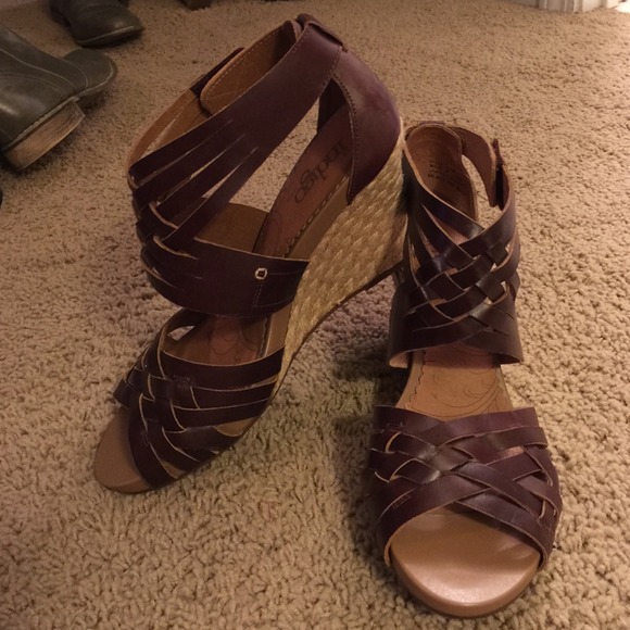 Brown leather wedge sandals