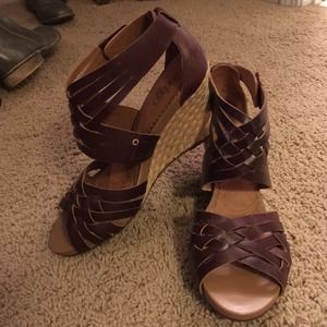 Brown leather wedge sandals