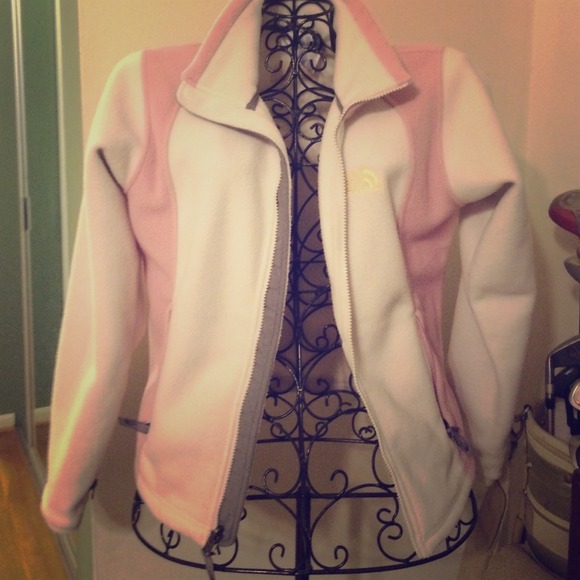 Pink and white North Face jacket