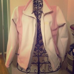 Pink and white North Face jacket