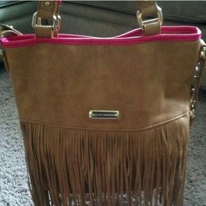 Brown Leather fringe tote purse