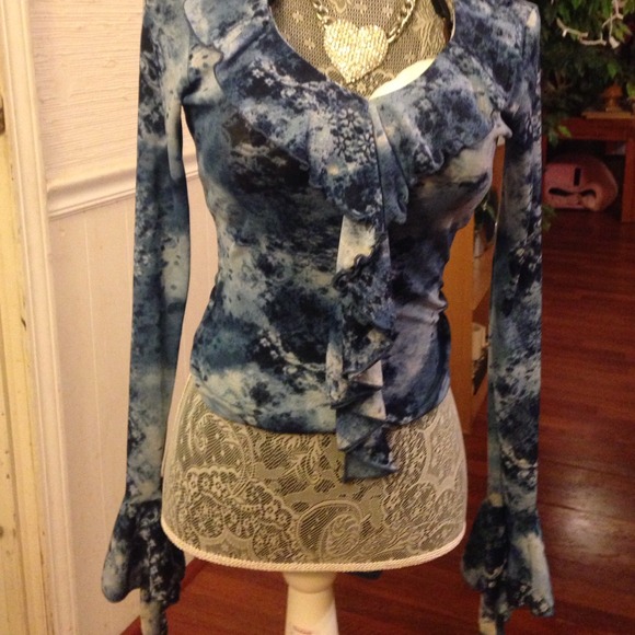 Blue and white ruffle shirt