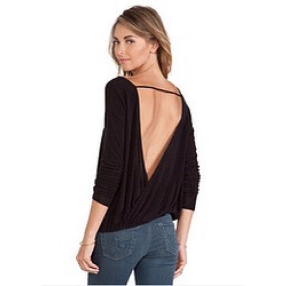 Black Long Sleeve Backless Top