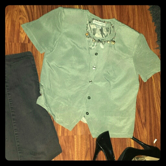 Vintage sage color silk top