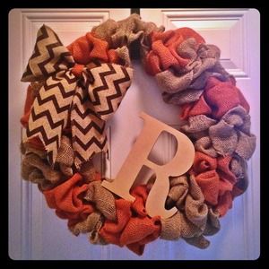 Burlap Chevron Bow Initial Wreath