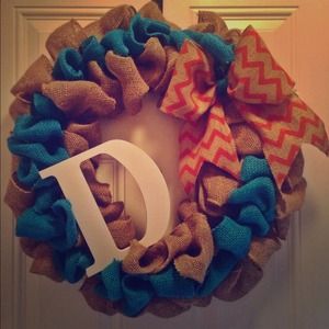 Burlap Chevron Bow Initial Wreath