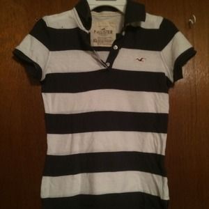 Hollister Navy and White Striped Polo