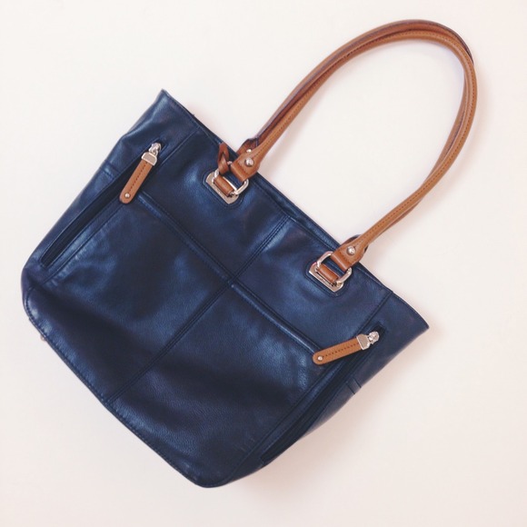 Tignanello Navy Blue Leather Tote