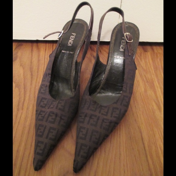 FENDI logo Slingbacks Dark Brown