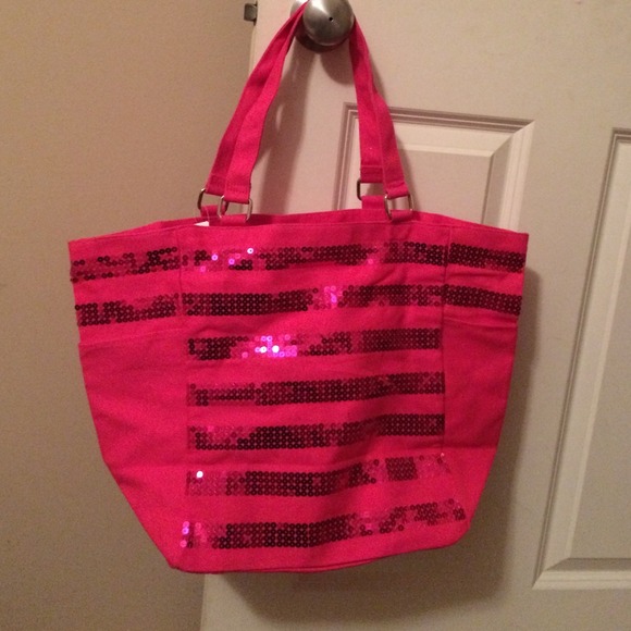 Victoria's Secret NWT sequined totebag  hot pink - Picture 3 of 3