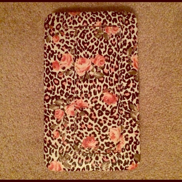 Leopard and flower print hard case wallet