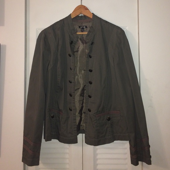 Olive green military style jacket.