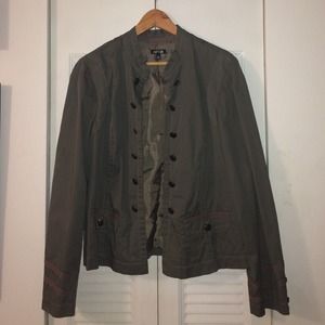 Olive green military style jacket.
