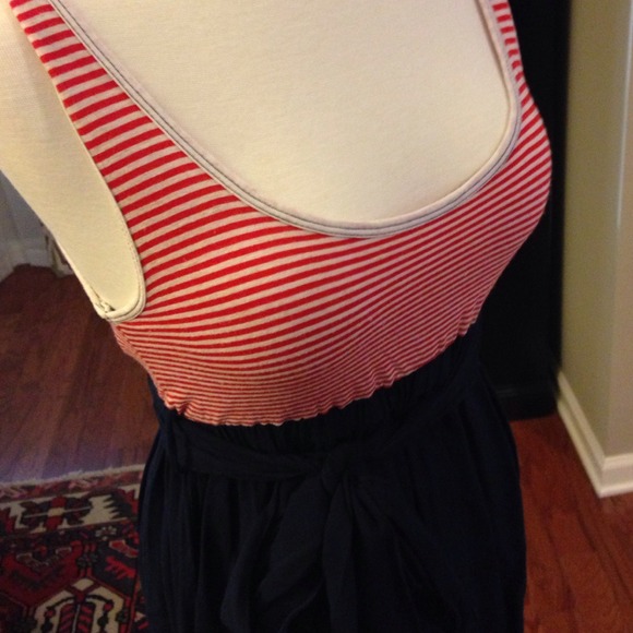 Red and white stripe with navy bottom dress - Picture 2 of 3