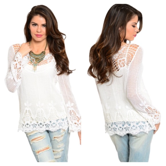 Long sleeve top sheer crochet lace Loose comfy fit - Picture 2 of 4