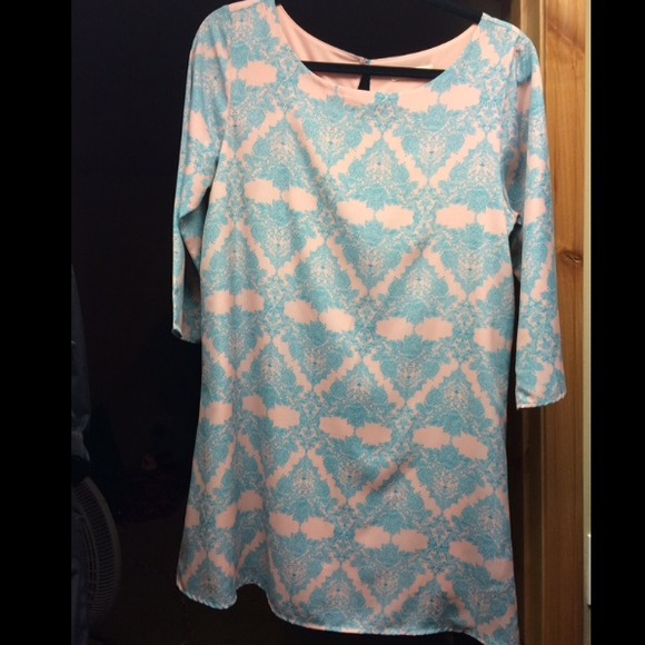 BEAUTIFUL blue and baby pink designed dress. - Picture 1 of 4