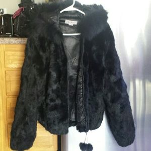 Black Che Bella rabbit fur coat