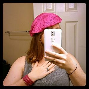 Cute pink beret!