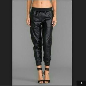 Black leather joggers on sale