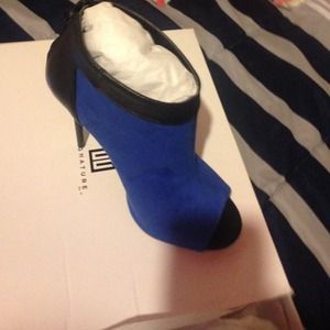 Royal blue & black suede booties