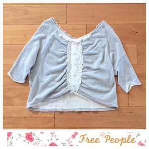 Free People Gray Sequin Lace Scrunch Sweater Top