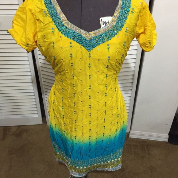 Yellow and blue salwar kameez
