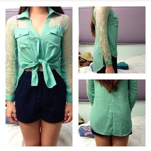 Sea Green Lace Accent Top