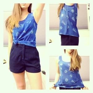 Blue Chiffon Floral Top (M-Large)