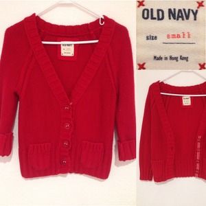 Red knit cardigan