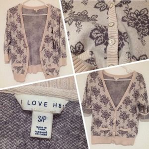 Gray and pink flower printed cardy
