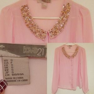 Pink blouse with a bedazzled collar