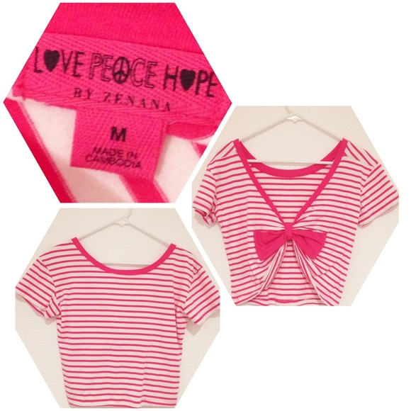 Pink striped crop top with cute bow on back