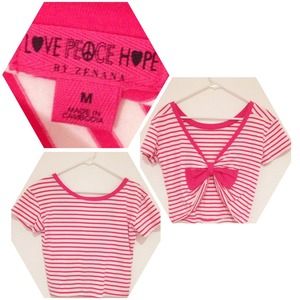 Pink striped crop top with cute bow on back