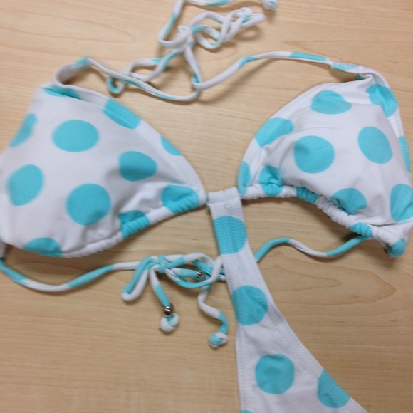 Blue polka dot " wish I was a bikini" one piece - Picture 2 of 4