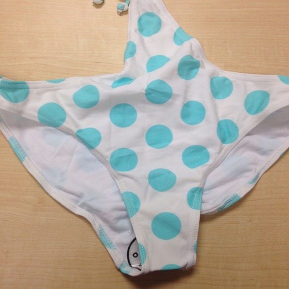 Blue polka dot " wish I was a bikini" one piece - Picture 3 of 4